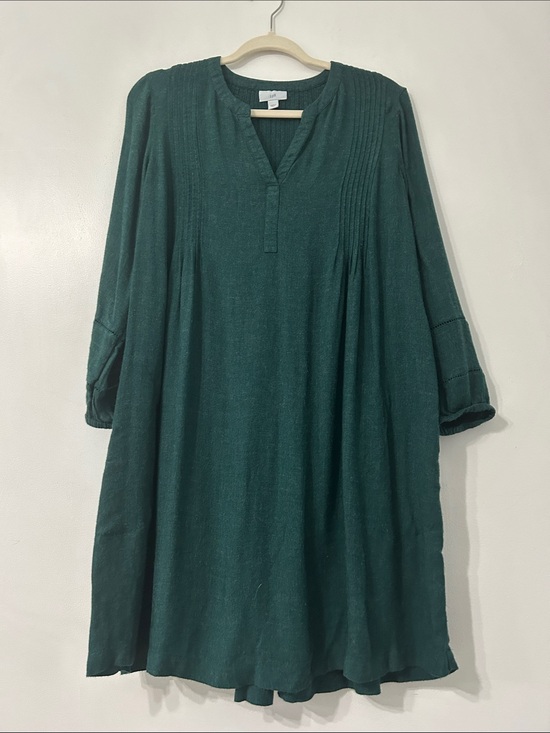 J. Jill Dresses & Skirts - J. Jill Pintuck Henley Swing Trapeze Dress Forest Green Long Sleeve Poet Midi